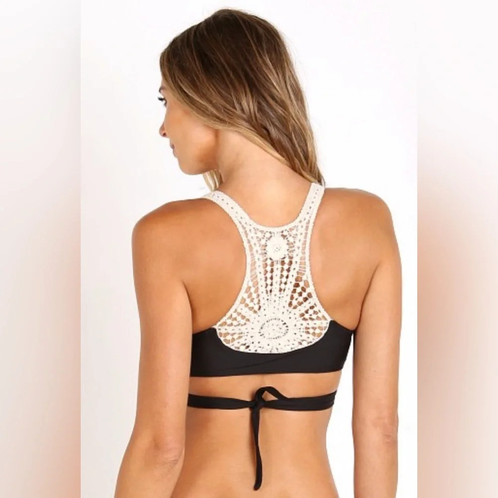 L* Space Joey Wrap Bikini Top Black crochet back bikini top